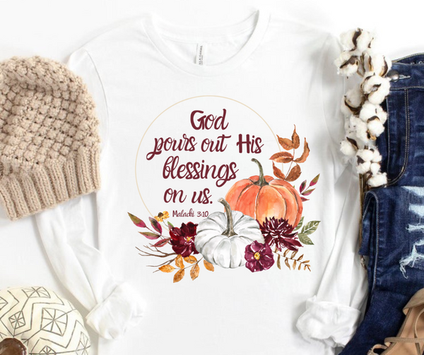 God pours out His blessings on us./Mom shirt/Faith Shirt/Christian Graphic shirt/Pumpkin shirt/Faith Fall shirts/Autumn Shirts/Mom gift