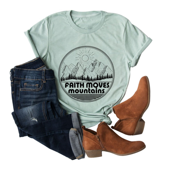 Faith Moves Mountains | Faith Can Move Mountains | Women's Christian Graphic Tee Top Shirt | Gift