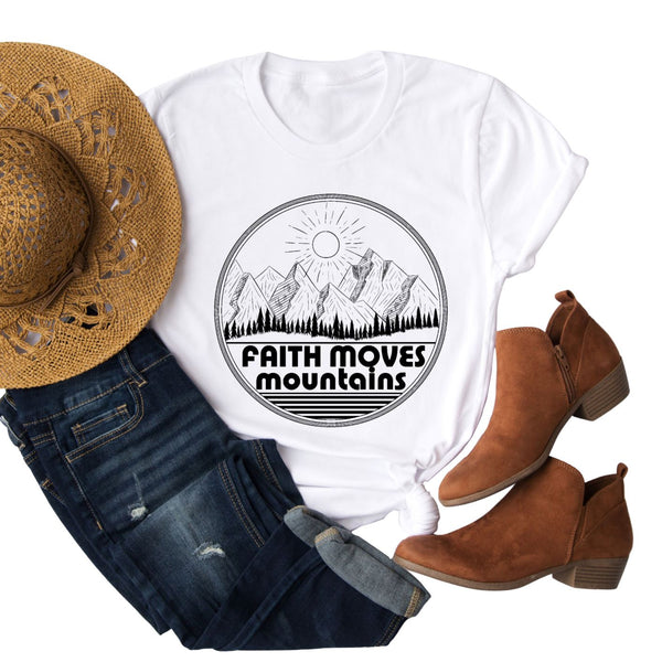 Faith Moves Mountains | Faith Can Move Mountains | Women's Christian Graphic Tee Top Shirt | Gift