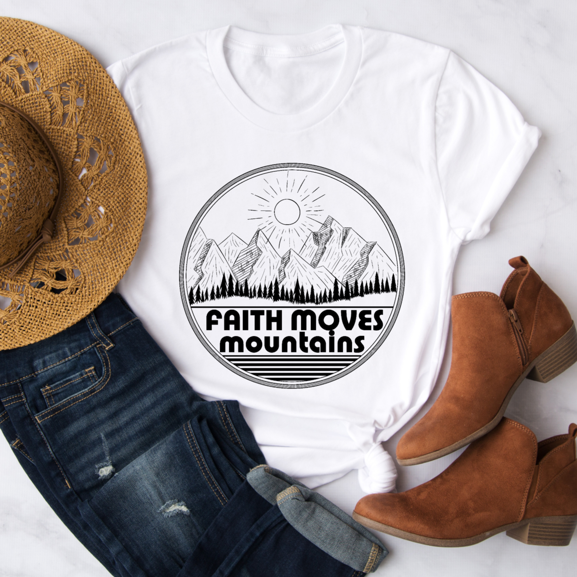 Faith Moves Mountains | Faith Can Move Mountains | Women's Christian Graphic Tee Top Shirt | Gift