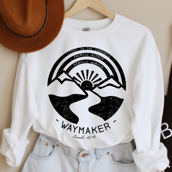 Waymaker Miracle Worker Promise Keeper | Women's Christian Graphic Sweatshirt | Faith Shirt | Way Maker Shirt