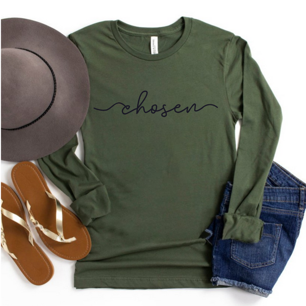Chosen Women's Christian Graphic Long Sleeve Tee Top Shirt | Faith Shirt