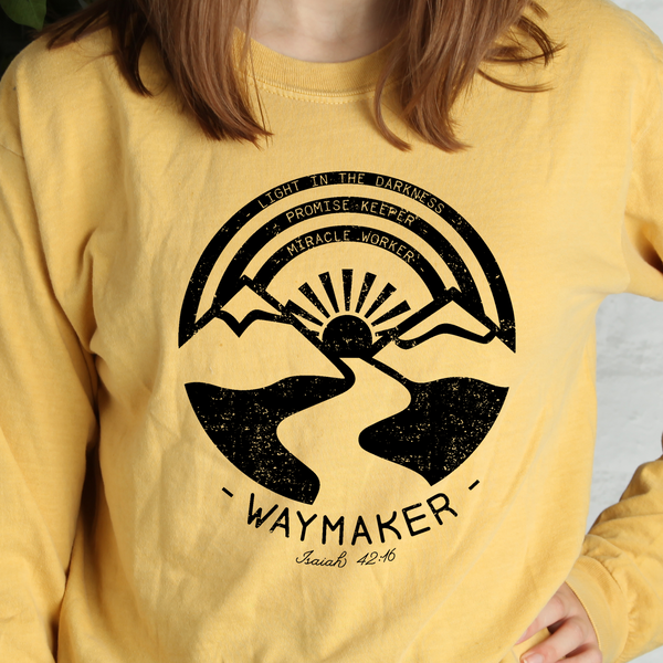 Waymaker Miracle Worker Promise Keeper Christian Graphic Long Sleeve Tee | Faith T-shirt | Way Maker Shirt