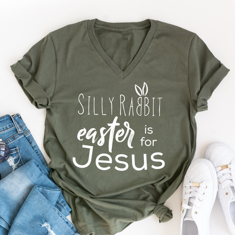 Silly Rabbit Easter is for Jesus Christian Graphic V-Neck T shirt for Women