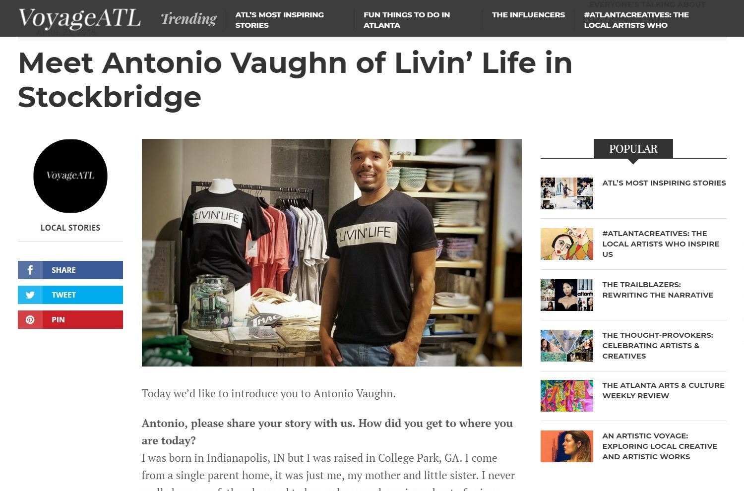 VoyageATL Magazine interview with LIVIN' LIFE owner Antonio Vaughn