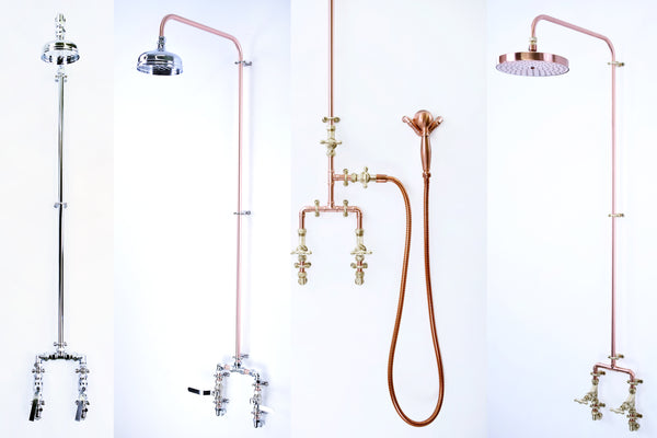 Copper showers, brass showers and chrome showers for sale online at Proper Copper Design