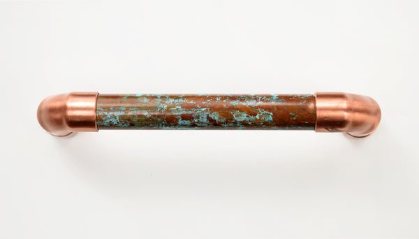 Copper Pull Handle in a Verdigris Patina Blue Green Finish