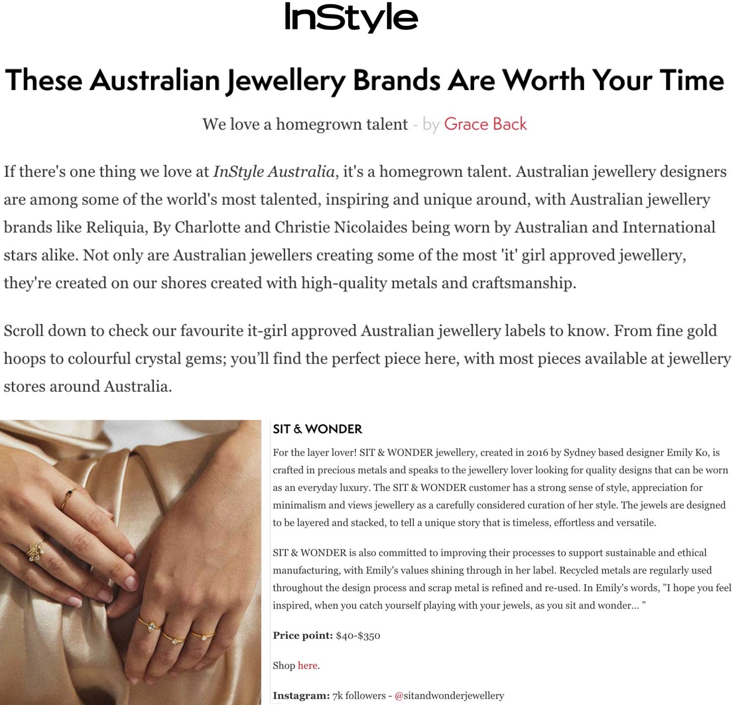 Top 14 Australian Jewellery Brands Worth Your Time - In Style Mag - Featuring Sit & Wonder