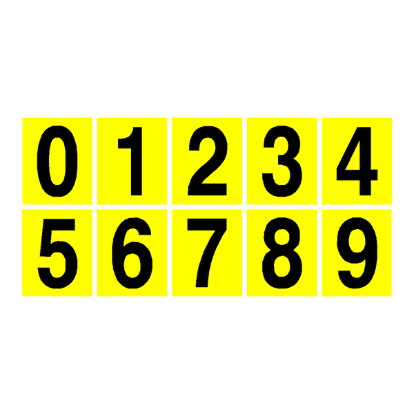 Yellow Number Pack 0 to 9 | Safety-Label.co.uk