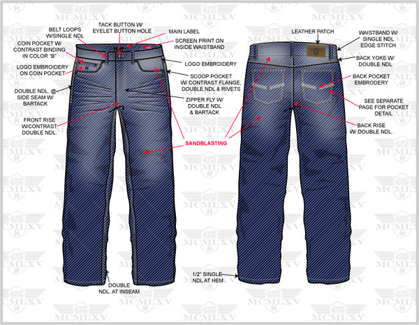 65 MCMLXV Men's Denim Jean Technical Drawing