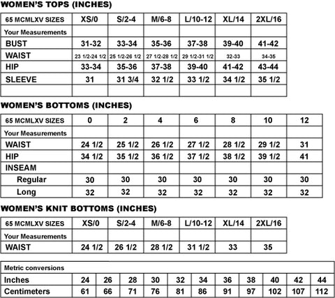 65 MCMLXV Women's Size Guide