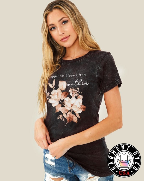 Happiness Blooms From Within Mineral Wash Tee