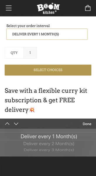 Choose curry kit subscription frequency