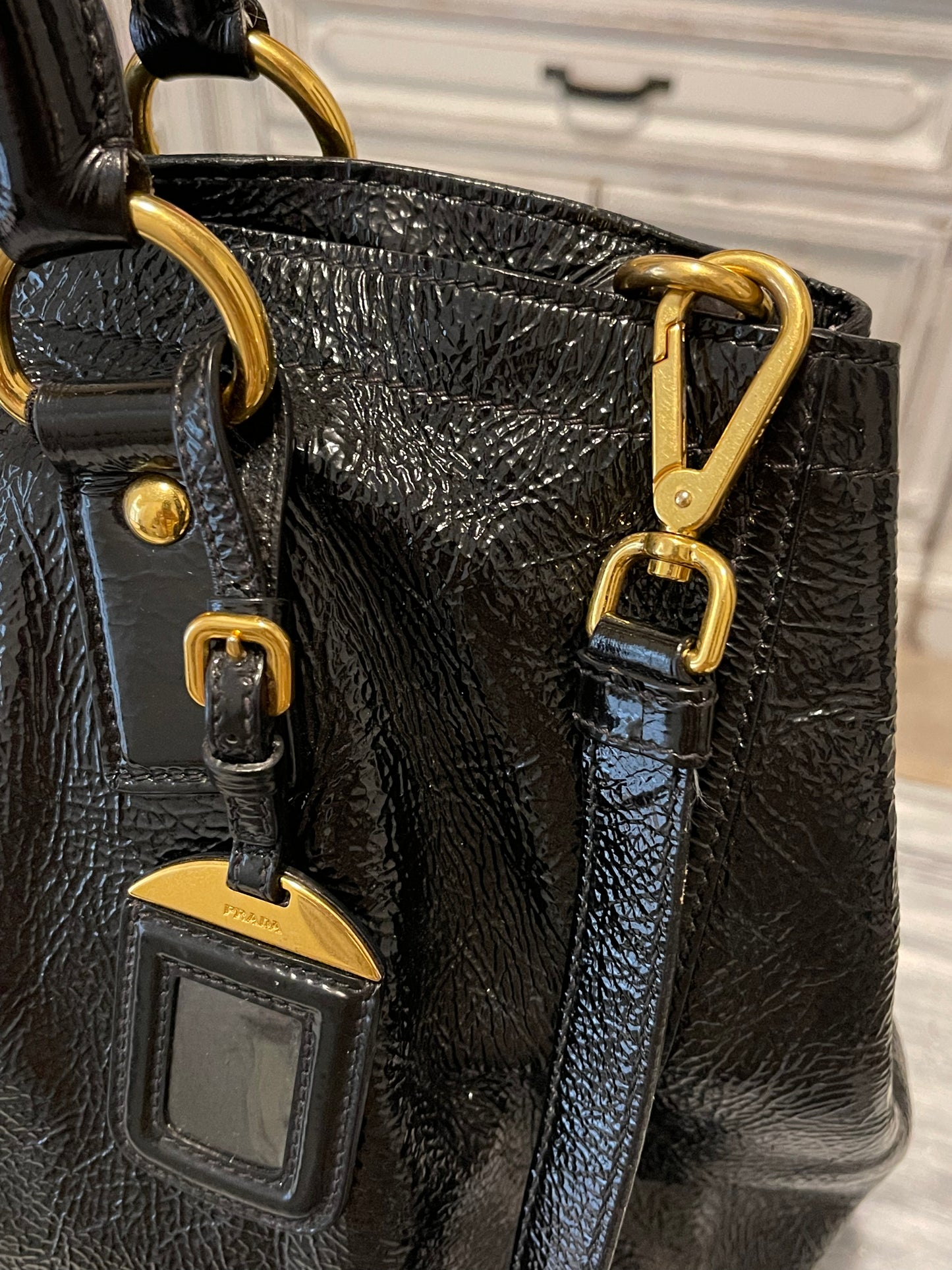Prada Convertible Tote Vernice Naplak Large - Black