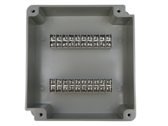 Top View of 20 Position Ivory ABS Terminal Enclosure Junction Box with center marks.