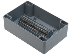 Front View of 30 Position Grey ABS Terminal Enclosure Junction Box with center marks.