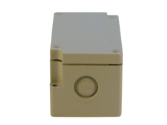 Side View of 4 Position Ivory ABS Terminal Enclosure Junction Box with molded knockouts.