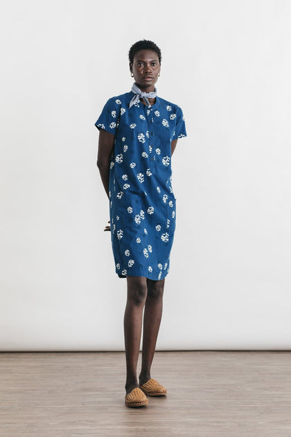 indigo print dress