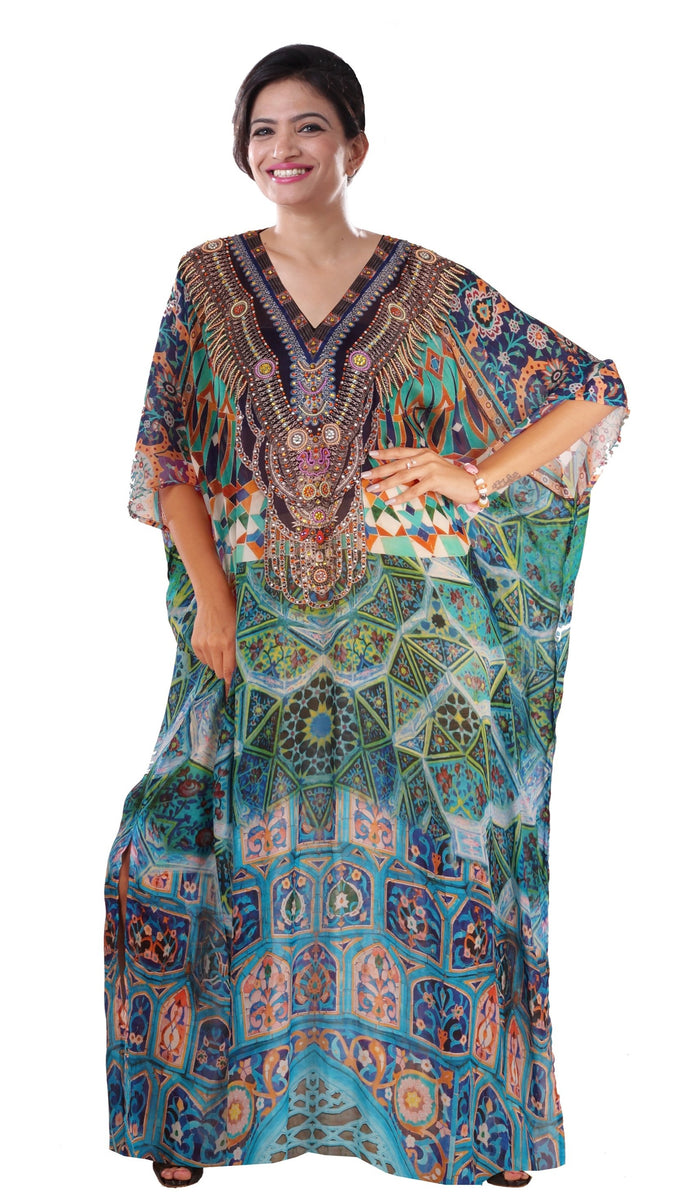 V Neck Kaftan Long Silk Dresses Beach Long Silk Best Kaftan for womens
