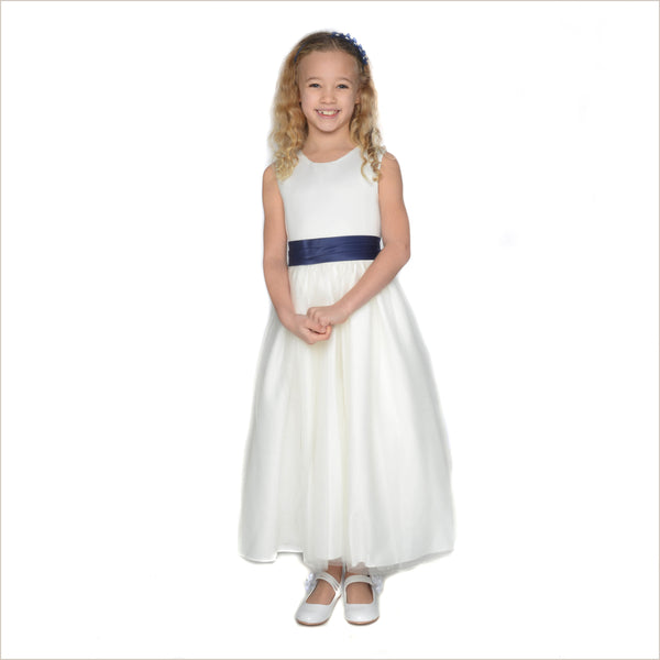 cream and navy flower girl dress