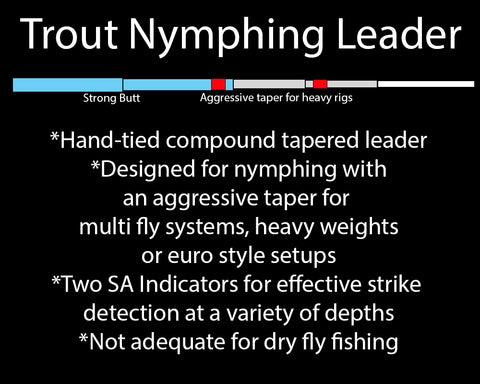 Trout nymphing leader, nymph fishing leader, fly fishing leader, euro nymphing leader