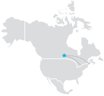 Grey outline drawing of North America map