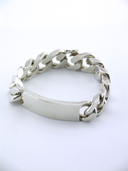 French solid silver heavy curb link id bracelet 1970 – antiques-art