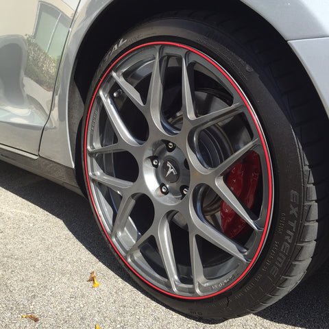 tesla model s aftermarket s117 wheels with red wheel bands