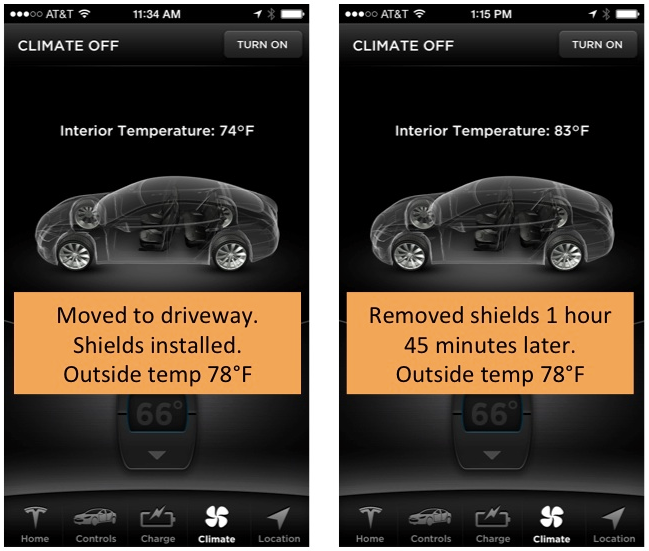 Tesla Model S Heatshield temperature app
