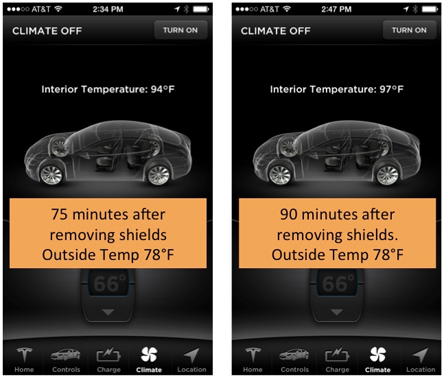 Tesla Model S heatshield temperature app