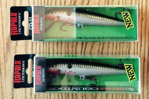 Two Rapala Countdown bleeding Olive Flash CD11 BOF 4 3/8 Inch Balsa Wood Lure