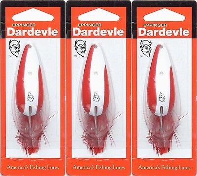 Three Eppinger Dardevle Red/White Stripe 2/5oz 2516 Spoon Fishing Lures