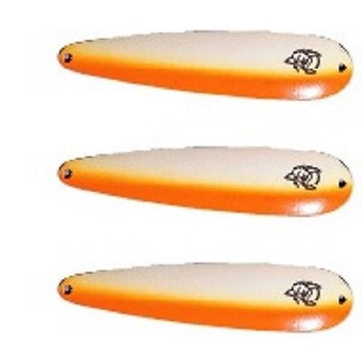Three Eppinger Huskie Junior Glow/Orange Fishing Spoons 2 oz 4 1/2" 7-304