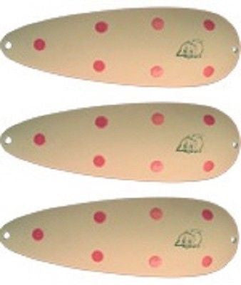 Three Eppinger Huskie Junior Glow/Pink Dots Fishing Spoons 2 oz 4 1/2" 7-273