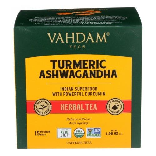 Organic Turmeric Ashwagandha Herbal Tea 1.06 Oz (Case of 6) By Vahdam Teas