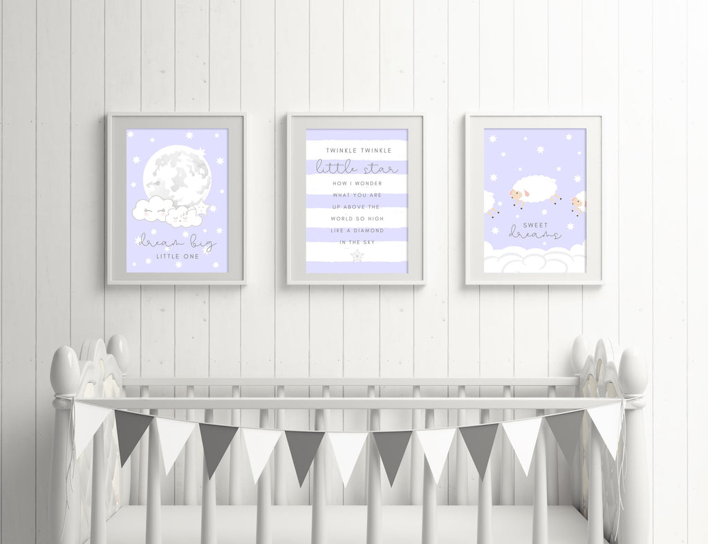 Bilderset fürs Jungen Babyzimmer / Kinderzimmer "SWEET DREAMS" - 3 Poster in blau - Suzu Papers