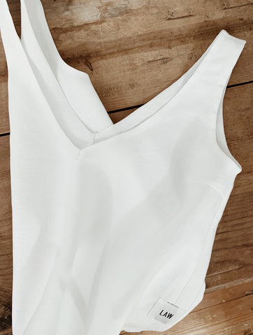 100% white linen deep v vest top law design studio sustainable top