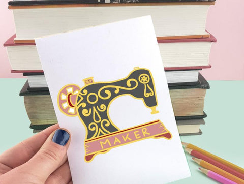 maker sewing machine artwork for lapel pins