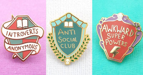 introverted, anti social and awkward enamel lapel pins