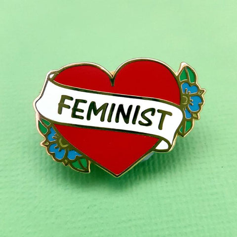 red feminist heart enamel lapel pin