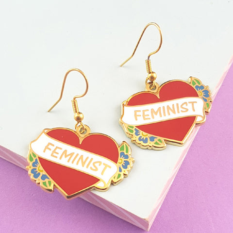 feminist hard enamel earrings