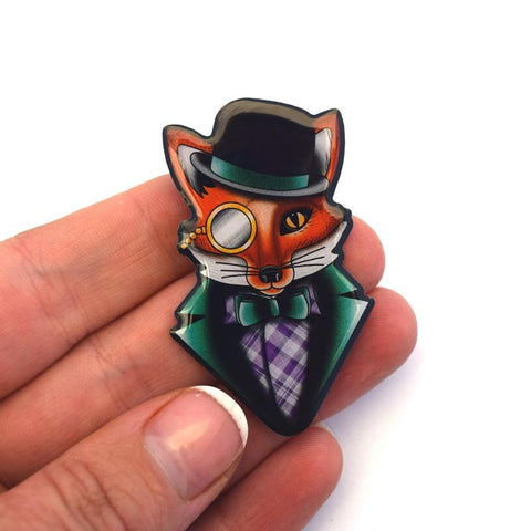 Felix the dapper fox brooch pin
