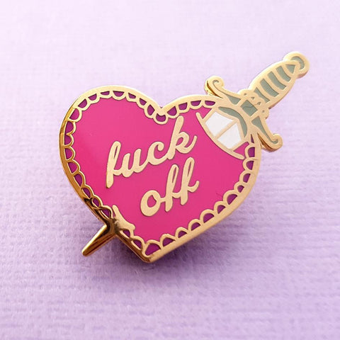 fuck off heart sweary feminist enamel lapel pins