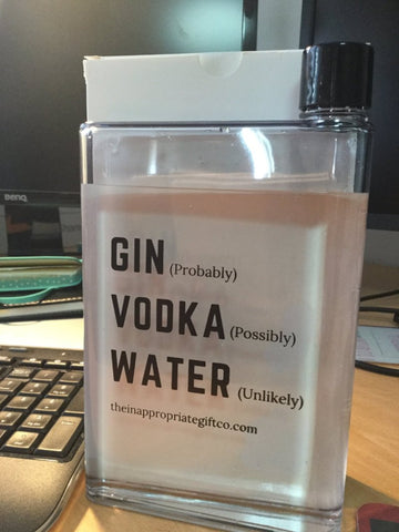this gin, vodka water bottle is the perfect size for purses and also keeps people guessing