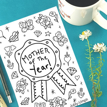mother of the year free colouring in sheet
