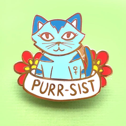 this little kitty enamel pin will remind you to pursist