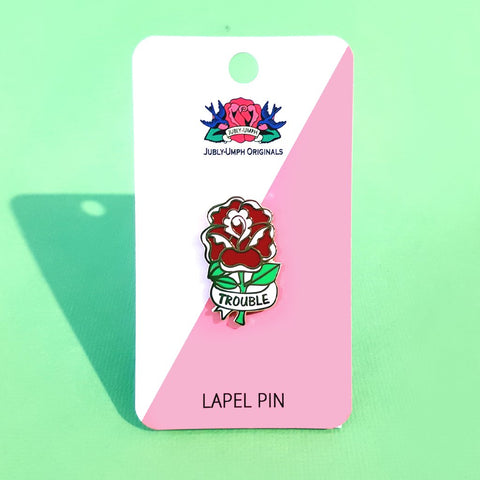 trouble rose feminism flair lapel pin