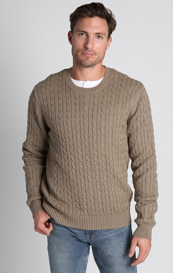 Brown Cotton Cashmere Cable Knit Sweater - setonescap