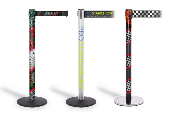 Custom Retractable Belt Stanchions w/Printed Post Wraps