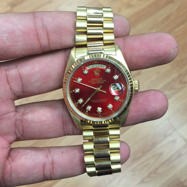 Rolex Day Date 18k Yellow Gold Red 